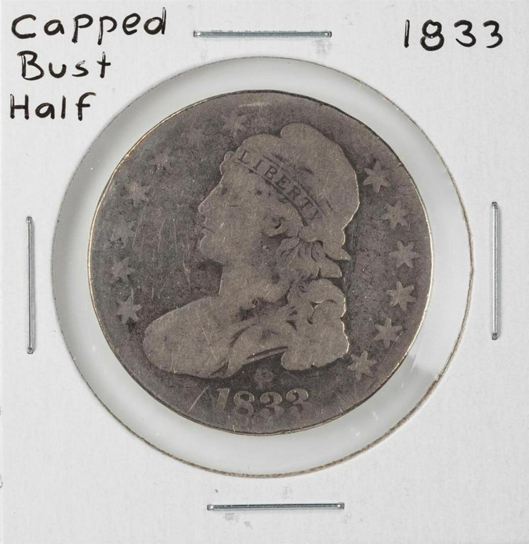 1833 Capped Bust Half Dollar Coin: One 1833 Capped Bust Half Dollar Coin.