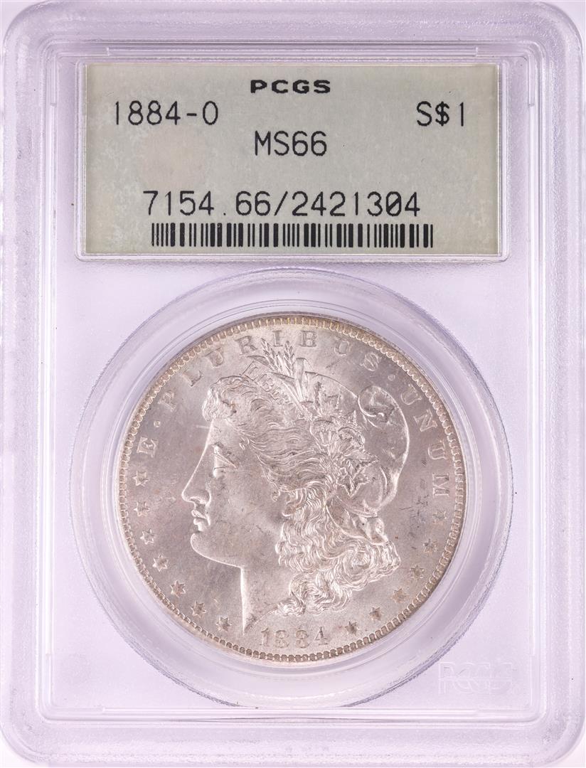 1884-O $1 Morgan Silver Dollar Coin PCGS MS66 Old Green: One 1884-O $1 Morgan Silver Dollar Coin PCGS MS66 Old Green Holder. PCGS Graded.