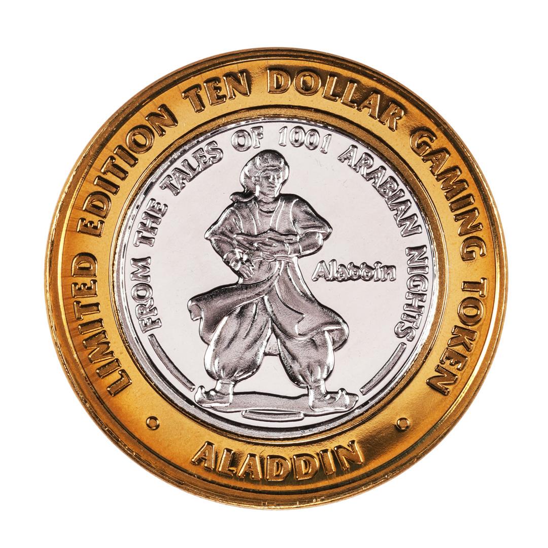 .999 Fine Silver Aladdin Resort & Casino Las Vegas $10: One .999 Fine Silver Aladdin Resort & Casino Las Vegas $10 Limited Edition Gaming Token.