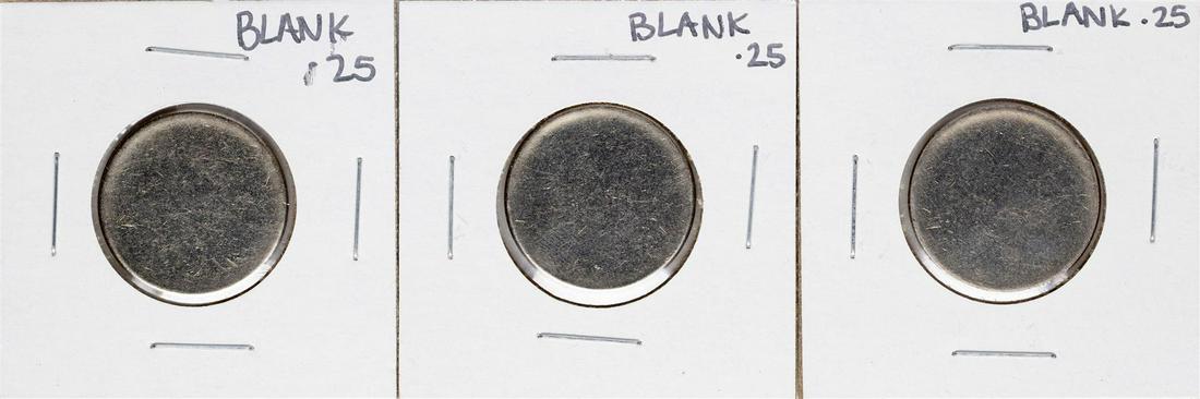 Lot of (3) Blank Clad Quarter Planchet Coin ERRORS: One Lot of (3) Blank Clad Quarter Planchet Coin ERRORS.