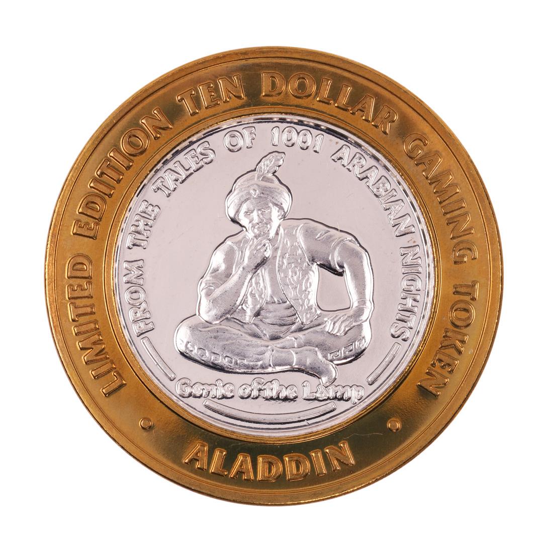 .999 Fine Silver Aladdin Resort & Casino Las Vegas $10: One .999 Fine Silver Aladdin Resort & Casino Las Vegas $10 Limited Edition Gaming Token.