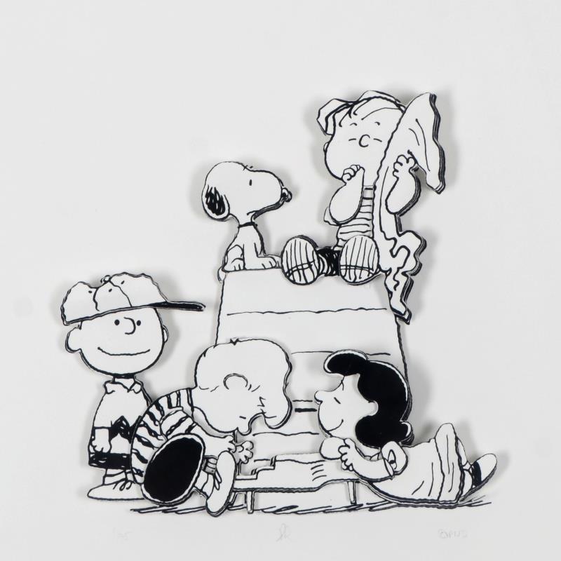 Peanuts "Family" Limited Edition: Created from the original artwork archived at the studio, "Family" portrays the simple yet emotive art of Charles. M. Schulz, creator of PEANUTS. This 3D decoupage print on paper is hand numbered with