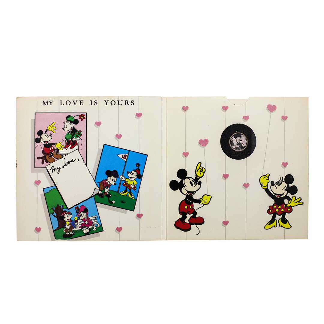 Rarities Mint Mickey & Minnie "Yours Forever" 1/10 oz.: One Rarities Mint Mickey & Minnie "Yours Forever" 1/10 oz. .999 Fine Silver Round.