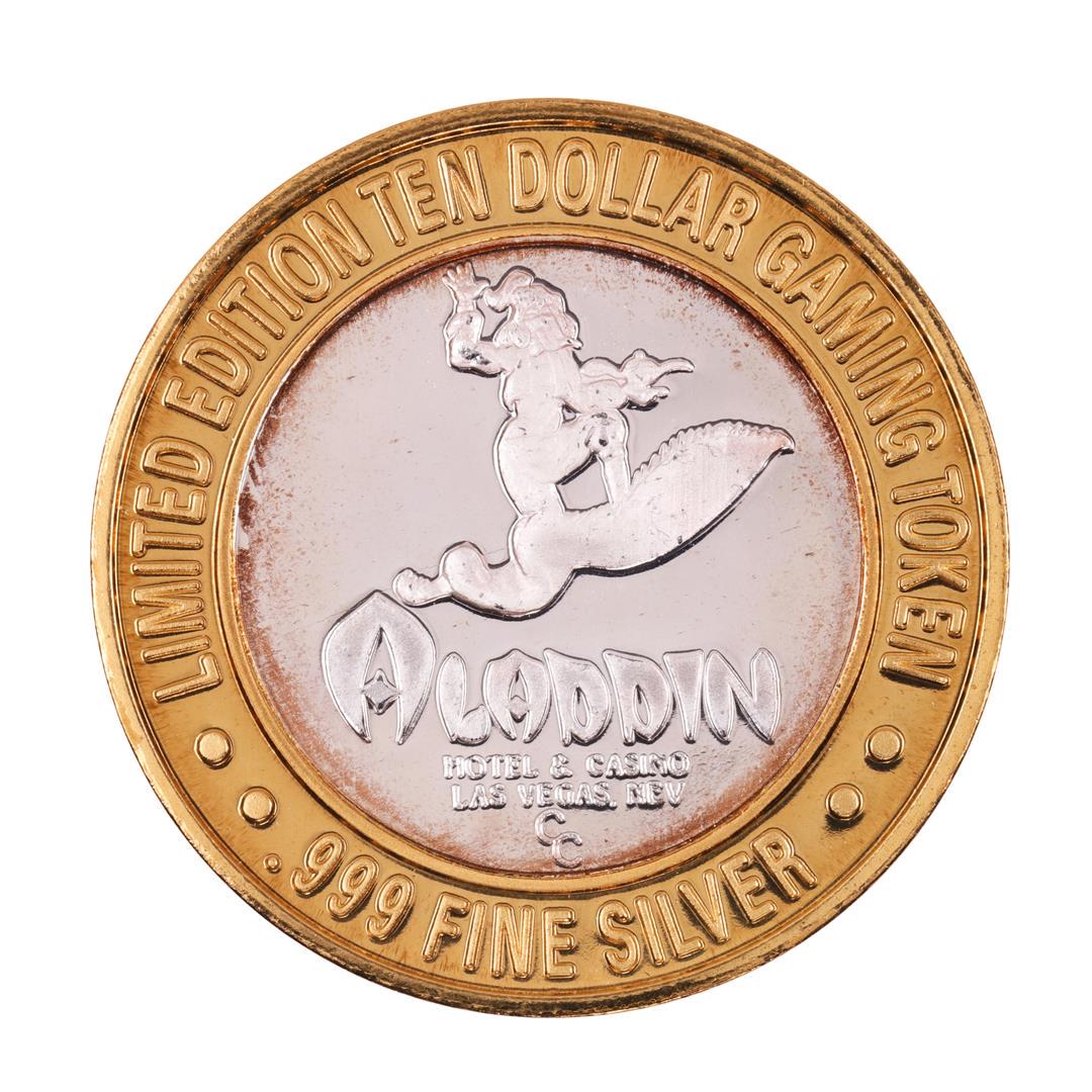 .999 Fine Silver Aladdin Resort & Casino Las Vegas $10: One .999 Fine Silver Aladdin Resort & Casino Las Vegas $10 Limited Edition Gaming Token.