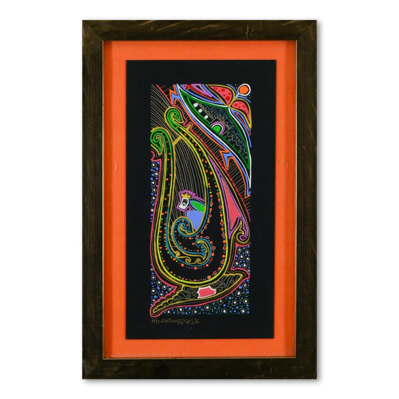 Raphael Abecassis "King David and the Book of Psalms": "King David and the Book of Psalms" is an original mixed media painting on paper by Raphael Abecassis, hand signed by the artist. This piece comes framed. Includes Letter of Authenticity. Measures app