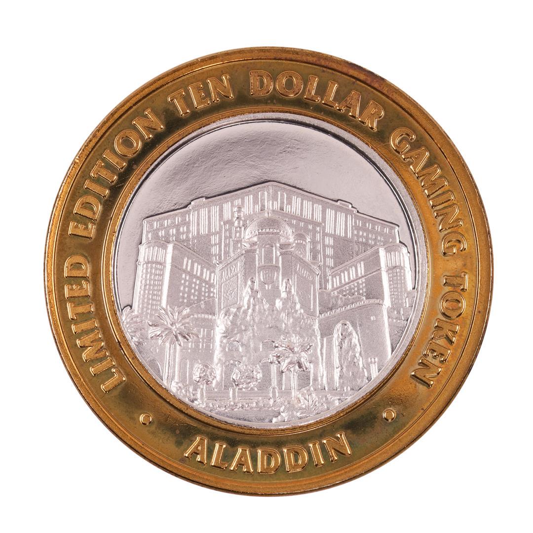 .999 Fine Silver Aladdin Resort & Casino Las Vegas $10: One .999 Fine Silver Aladdin Resort & Casino Las Vegas $10 Limited Edition Gaming Token.