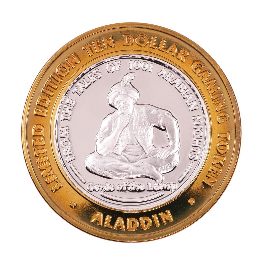 .999 Fine Silver Aladdin Resort & Casino Las Vegas $10: One .999 Fine Silver Aladdin Resort & Casino Las Vegas $10 Limited Edition Gaming Token.