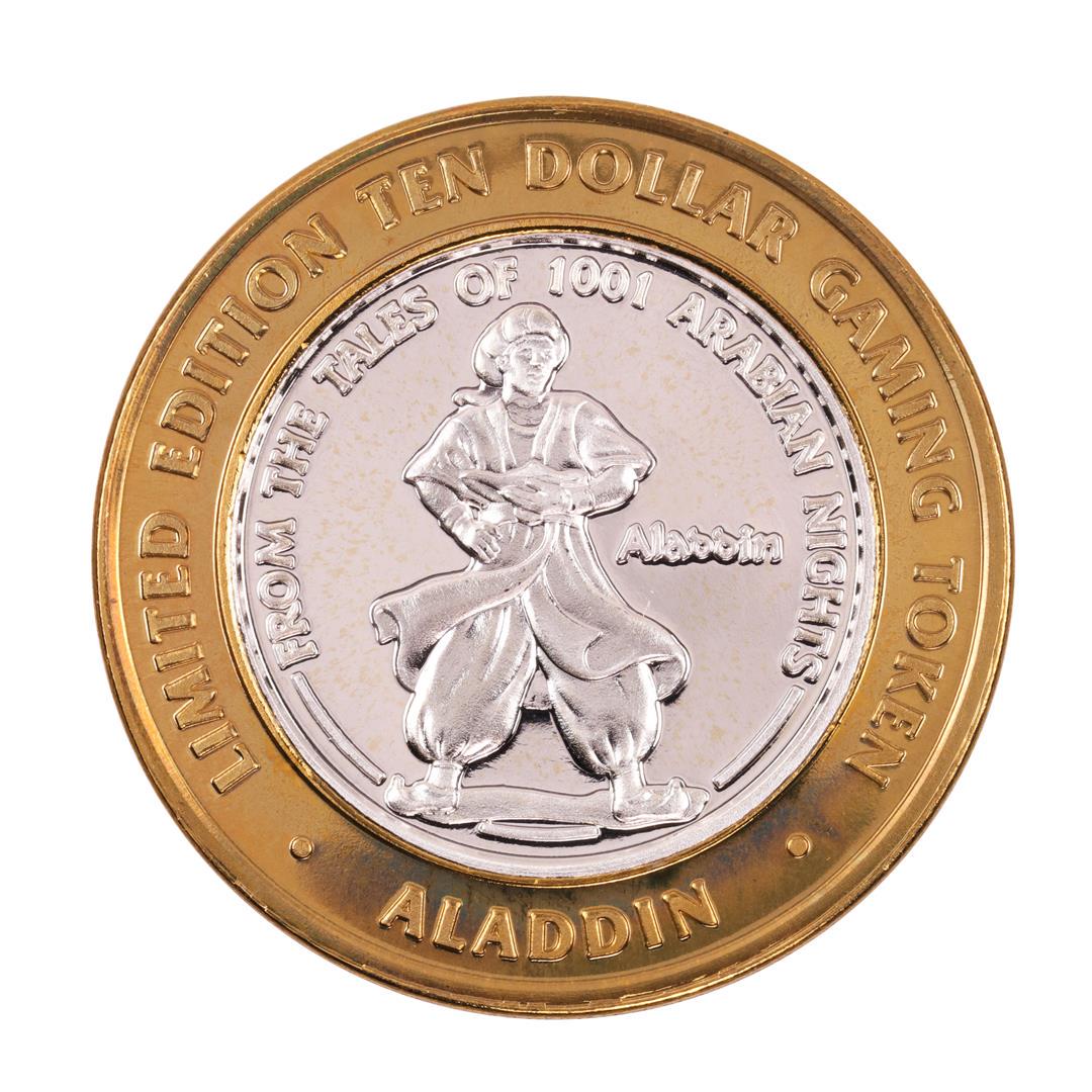 .999 Fine Silver Aladdin Resort & Casino Las Vegas $10: One .999 Fine Silver Aladdin Resort & Casino Las Vegas $10 Limited Edition Gaming Token.