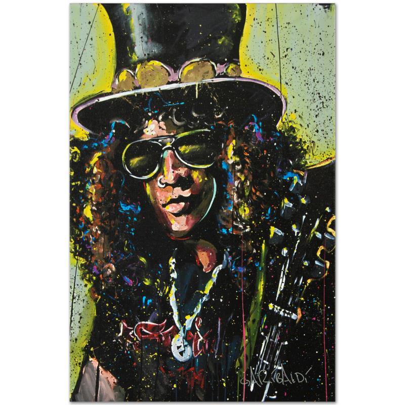 David Garibaldi "Slash" Limited Edition Giclee: Combining his passions for music and art, David Garibaldi creates stunning visual poetry. "Slash" is a limited edition giclee on stretched canvas, numbered from the miniature series and bearing the ar