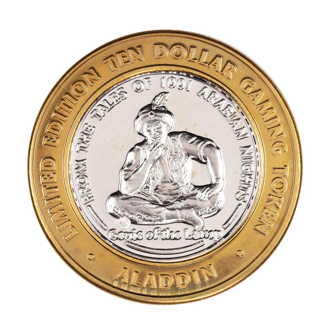 .999 Fine Silver Aladdin Resort & Casino Las Vegas $10: One .999 Fine Silver Aladdin Resort & Casino Las Vegas $10 Limited Edition Gaming Token.