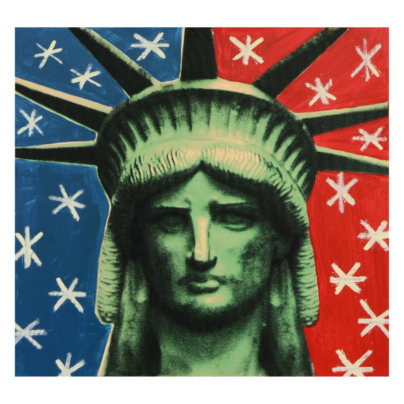 Steve Kaufman (1960-2010) "Liberty Head" Original: "Liberty Head" is a hand painted unique variation hand pulled silkscreen on canvas by Andy Warhol protege Steve Kaufman (1960-2010). This piece is numbered 49/50 and hand signed inverso. Includes lett