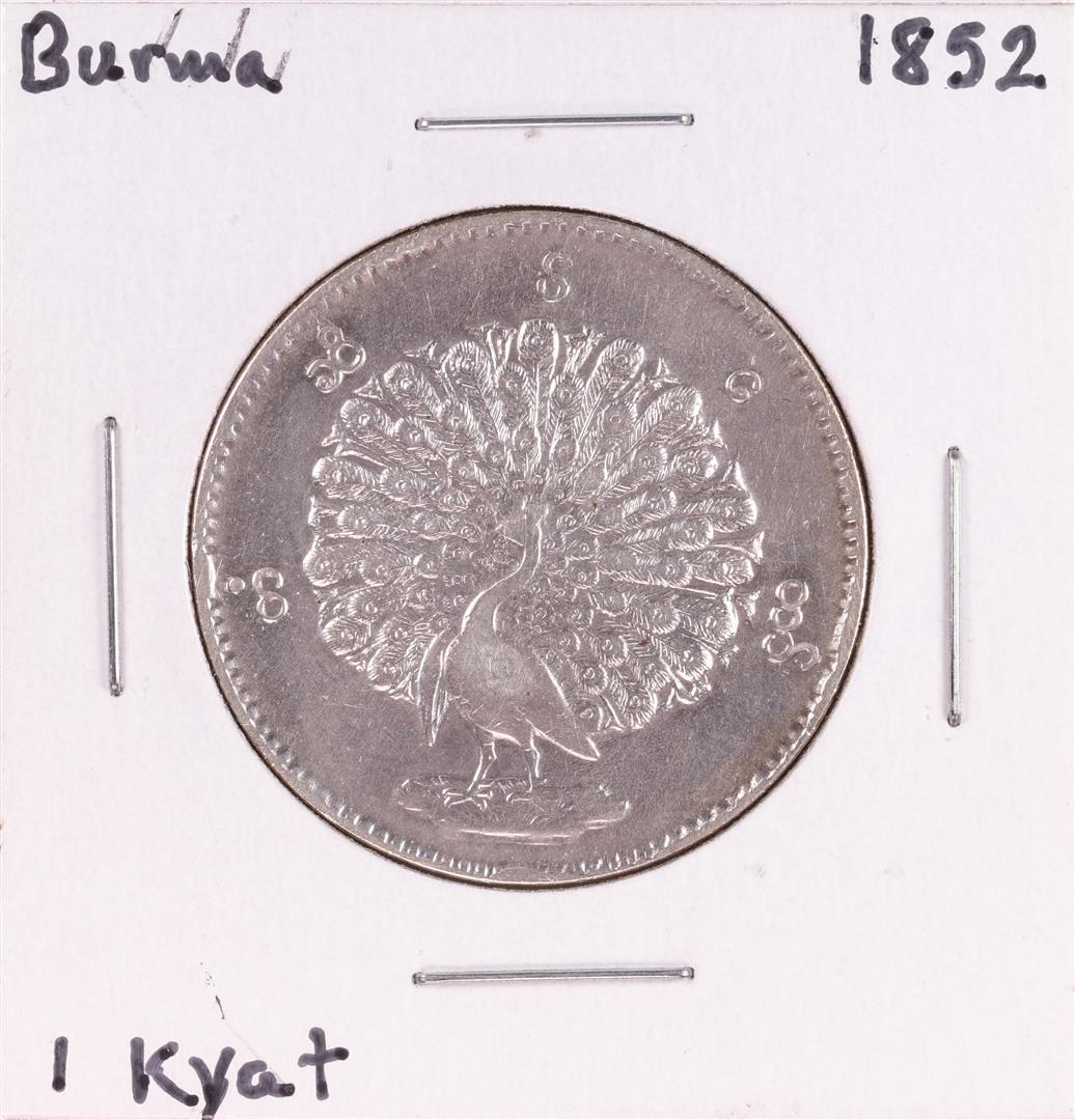 1852 Burma 1 Kyat Silver Coin: One 1852 Burma 1 Kyat Silver Coin.
