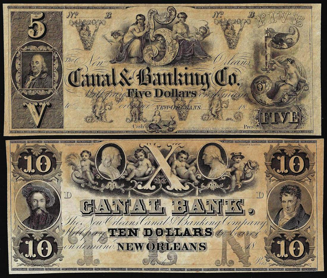 Lot of 1800's $5 and $10 Canal Bank New Orleans,: One Lot of 1800's $5 and $10 Canal Bank New Orleans, Louisiana Obsolete Notes.