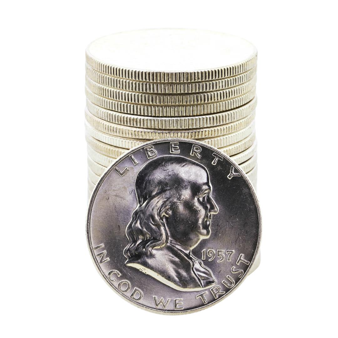 Roll of (20) Brilliant Uncirculated 1957-1963 Franklin: One Roll of (20) Brilliant Uncirculated 1957-1963 Franklin Half Dollar Coins.