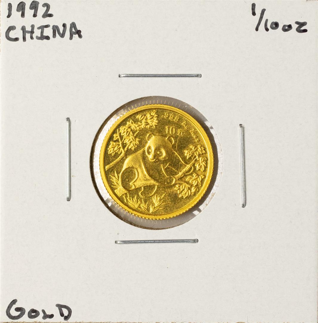 1992 China Panda 1/10 oz Gold Coin: One 1992 China Panda 1/10 oz Gold Coin.