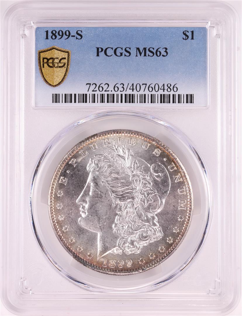 1899-S $1 Morgan Silver Dollar Coin PCGS MS63: One 1899-S $1 Morgan Silver Dollar Coin PCGS MS63. PCGS Graded.