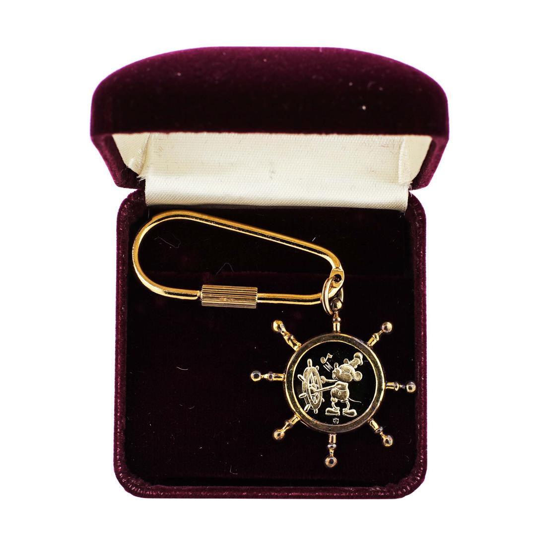 1987 Disney Gold Plated Keychain Steamboat Willie 1/10: One 1987 Disney Gold Plated Keychain Steamboat Willie 1/10 oz .999 Fine Silver Medal w/Box.