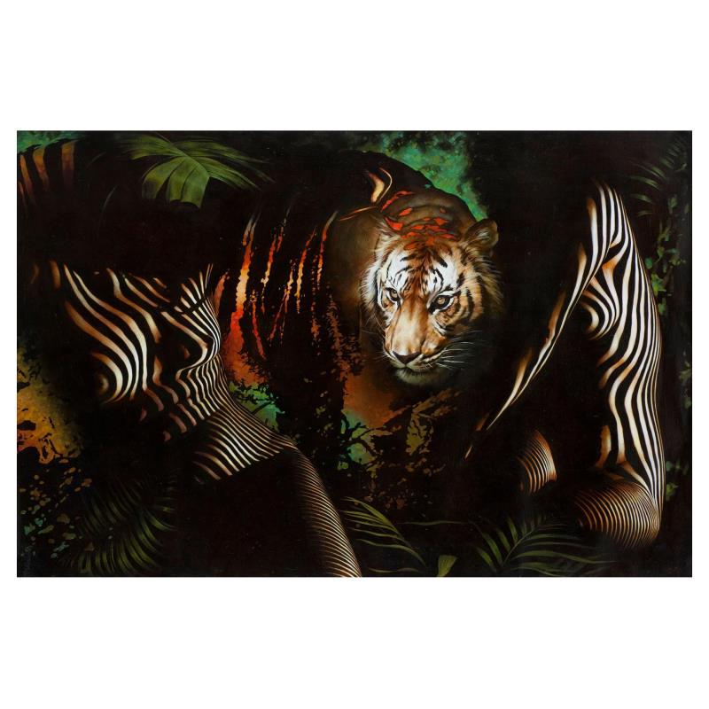 Vera Goncharenko "The Ladies with the Tiger" Limited: "The Ladies with the Tiger" is a limited edition Giclee on Canvas by Vera V. Goncharenko. The piece is numbered, hand signed by the artist, and come with a letter of authenticity. Measures approximate