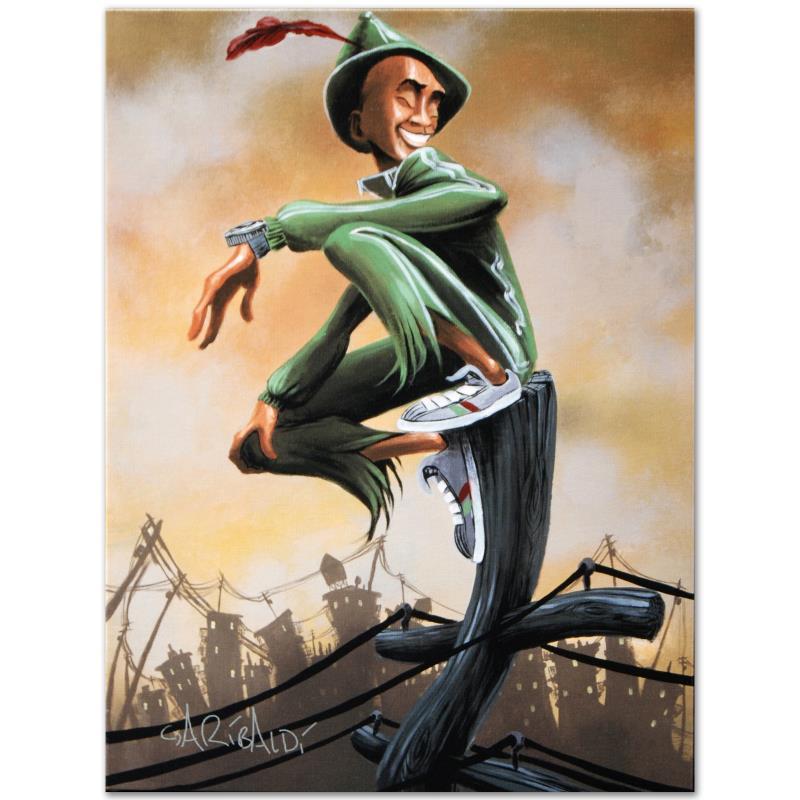 David Garibaldi "Peter Pan" Limited Edition Giclee: Combining his passions for music and art, David Garibaldi creates visual poetry! "Peter Pan" is a limited edition giclee on stretched canvas, AP numbered and bearing the artist's authorized signature.
