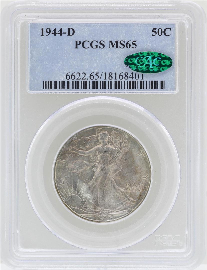 1944-D Walking Liberty Half Dollar Coin PCGS MS65 CAC: One 1944-D Walking Liberty Half Dollar Coin PCGS MS65 CAC. PCGS Graded.