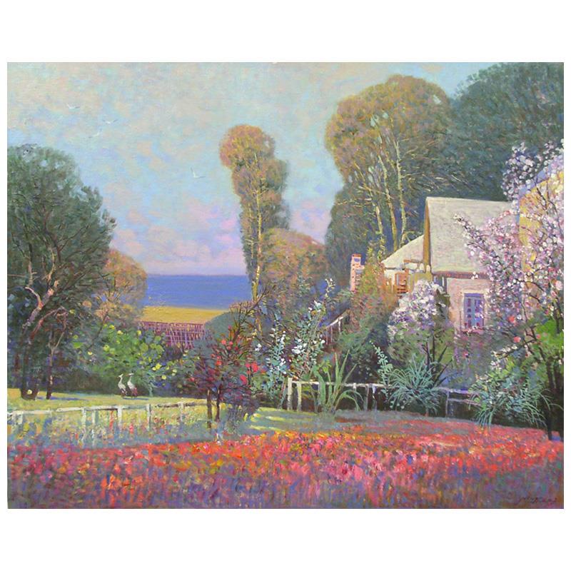 Ming Feng "Cherry Blossoms" Original Oil On Canvas: "Cherry Blossoms" is an original oil painting on stretched canvas by Ming Feng, hand signed by the artist. Includes Letter of Authenticity. Measures approx. 30" x 24" (image).