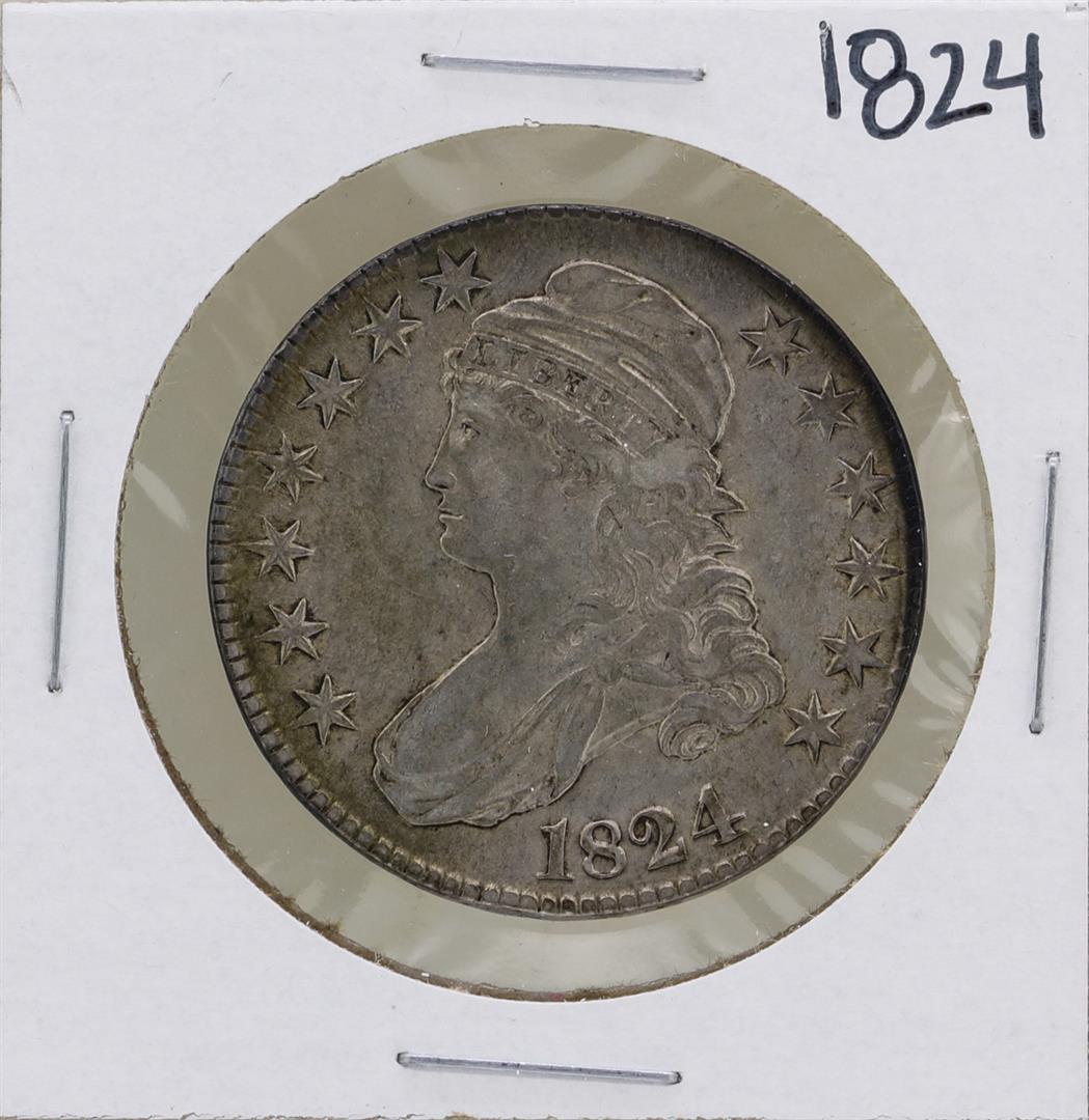 1824 Capped Bust Half Dollar Coin: One 1824 Capped Bust Half Dollar Coin.