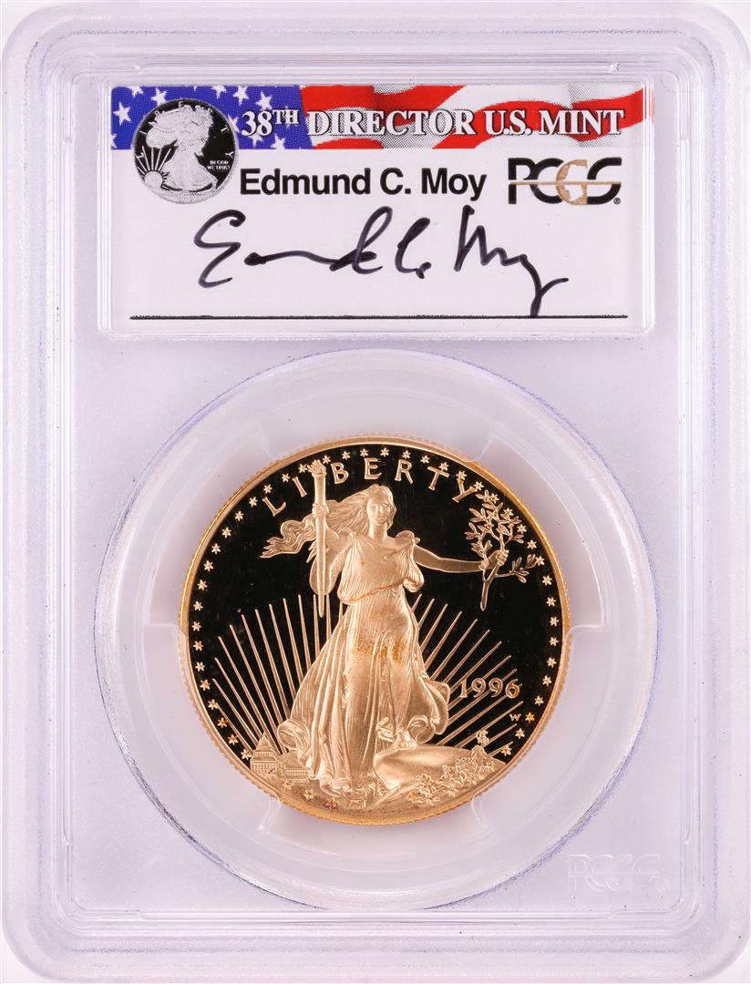 1996-W $50 Proof American Gold Eagle Coin PCGS PR70DCAM: One 1996-W $50 Proof American Gold Eagle Coin PCGS PR70DCAM Edmund C. Moy Signature. PCGS Graded.