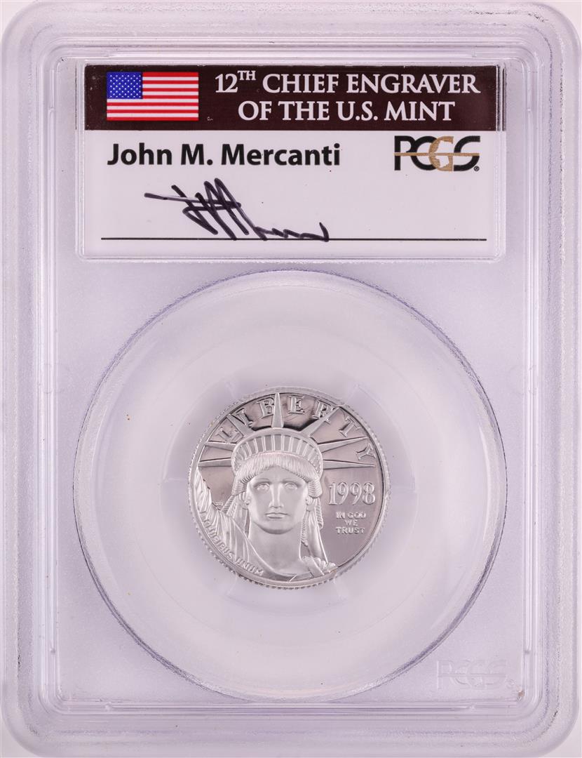1998-W $25 Proof Platinum American Eagle Coin PCGS: One 1998-W $25 Proof Platinum American Eagle Coin PCGS PR70DCAM John Mercanti Signature. PCGS Graded.