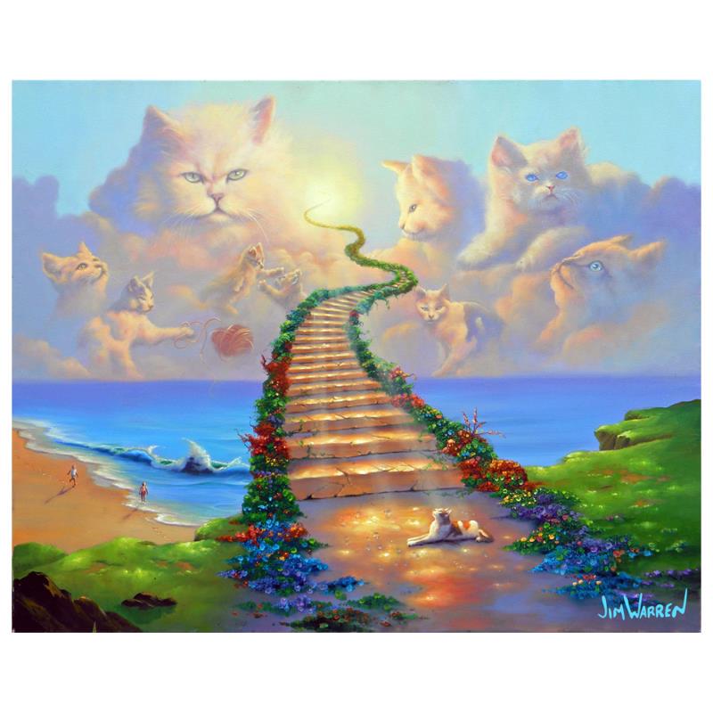 Jim Warren "All Cats go to Heaven" Limited Edition: "All Cats go to Heaven" is an is an AP numbered, artist embellished limited edition giclee on canvas by Jim Warren. The piece is hand signed and accompanied by a certificate of authenticity. Measures 
