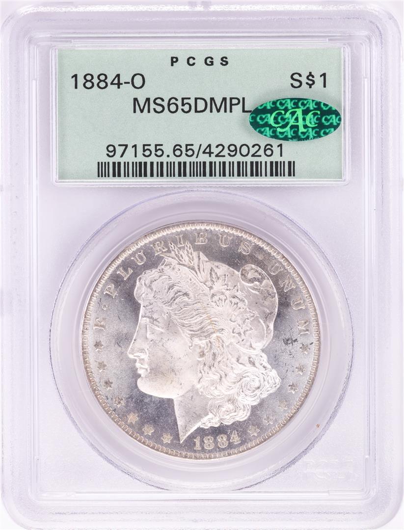 1884-O $1 Morgan Silver Dollar Coin PCGS MS65DMPL CAC: One 1884-O $1 Morgan Silver Dollar Coin PCGS MS65DMPL CAC. PCGS Graded.