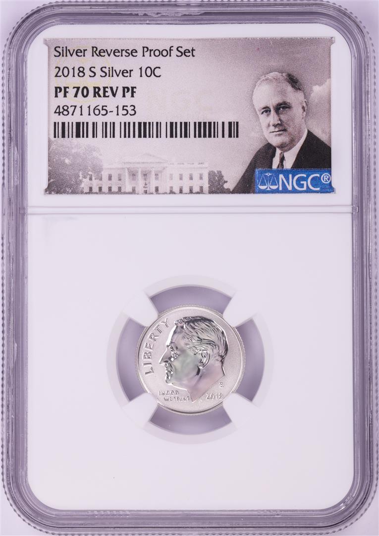 2018-S Reverse Proof Roosevelt Dime Silver Coin NGC: One 2018-S Reverse Proof Roosevelt Dime Silver Coin NGC PF70 Rev PF. NGC Certified.
