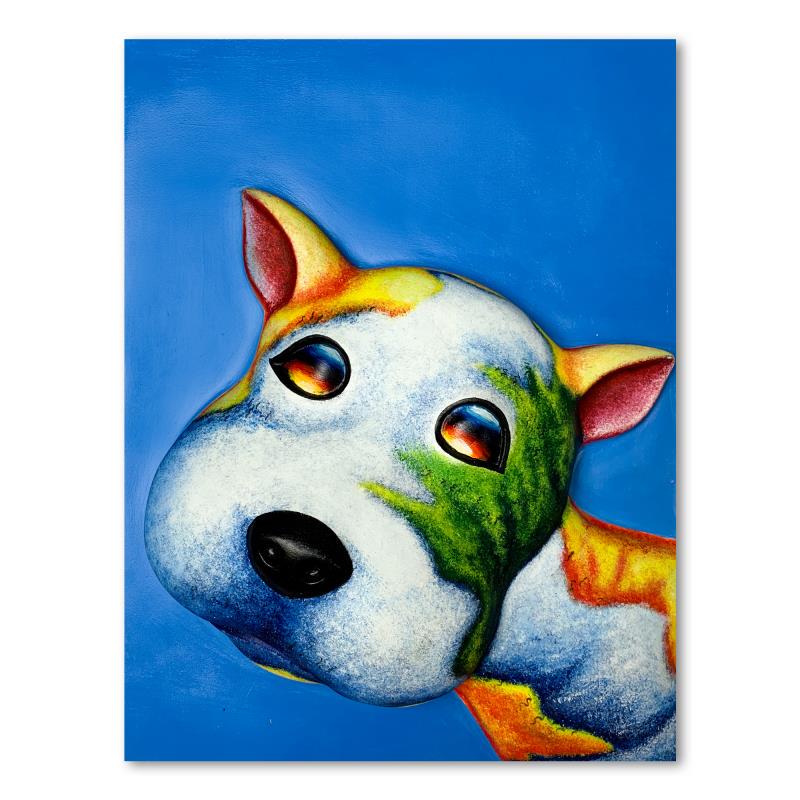 Wang "Buster" Limited Edition Mixed Media: "Buster" is a hand painted limited edition, dimensional art, bas relief sculpture by Wang. This piece is numbered 9/99, is hand signed in verso, and comes with a letter of authenticity. Measures appro