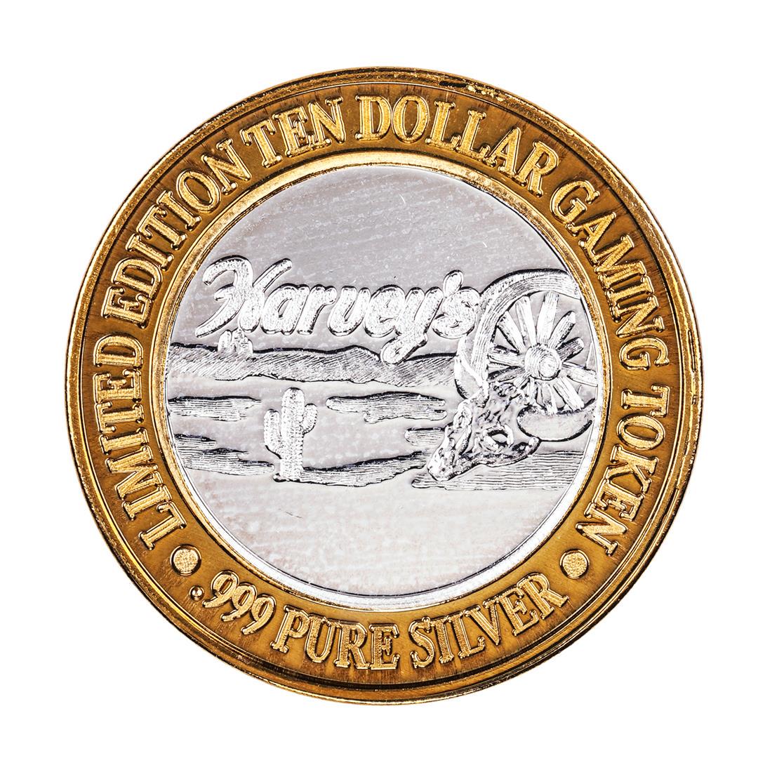 .999 Fine Silver Harveys Resort Lake Tahoe, Nevada $10: One .999 Fine Silver Harveys Resort Lake Tahoe, Nevada $10 Limited Edition Gaming Token.