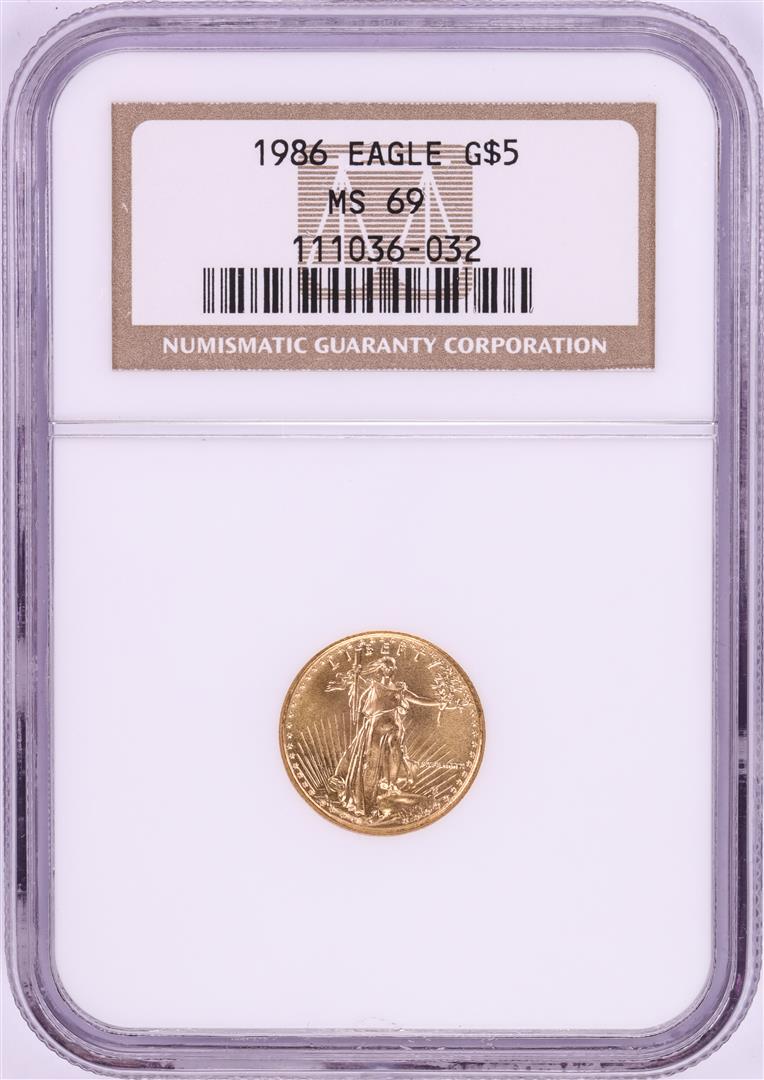 1986 $5 American Gold Eagle Coin NGC MS69: One 1986 $5 American Gold Eagle Coin NGC MS69. NGC Certified.