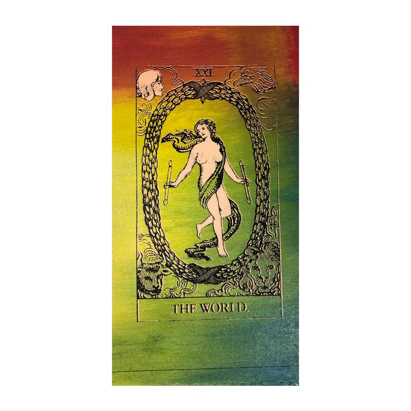 Steve Kaufman (1960-2010) "Tarot, The World" Original: "Tarot, The World" is a limited edition hand pulled silkscreen mixed media on canvas by Andy Warhol protege Steve Kaufman (1960-2010). This piece is numbered and 20/50 and hand signed inverso. Include
