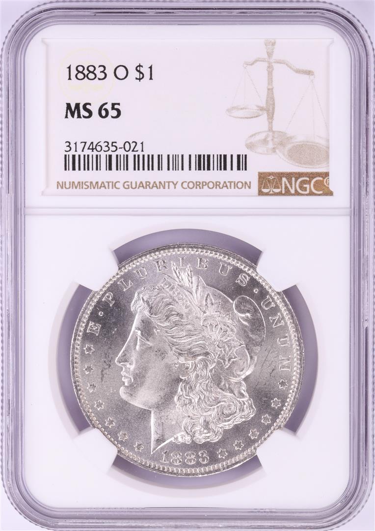1883-O $1 Morgan Silver Dollar Coin NGC MS65: One 1883-O $1 Morgan Silver Dollar Coin NGC MS65. NGC Certified.