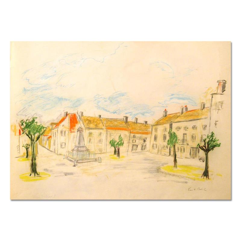 Ensrud "Village of Puligny-Montrachet, Burgundy": "Village of Puligny-Montrachet, Burgundy" is an original Pastel on Paper by Wayne Ensrud. The piece is hand signed by the artist and comes with a Certificate of Authenticity. Measures approximately 20
