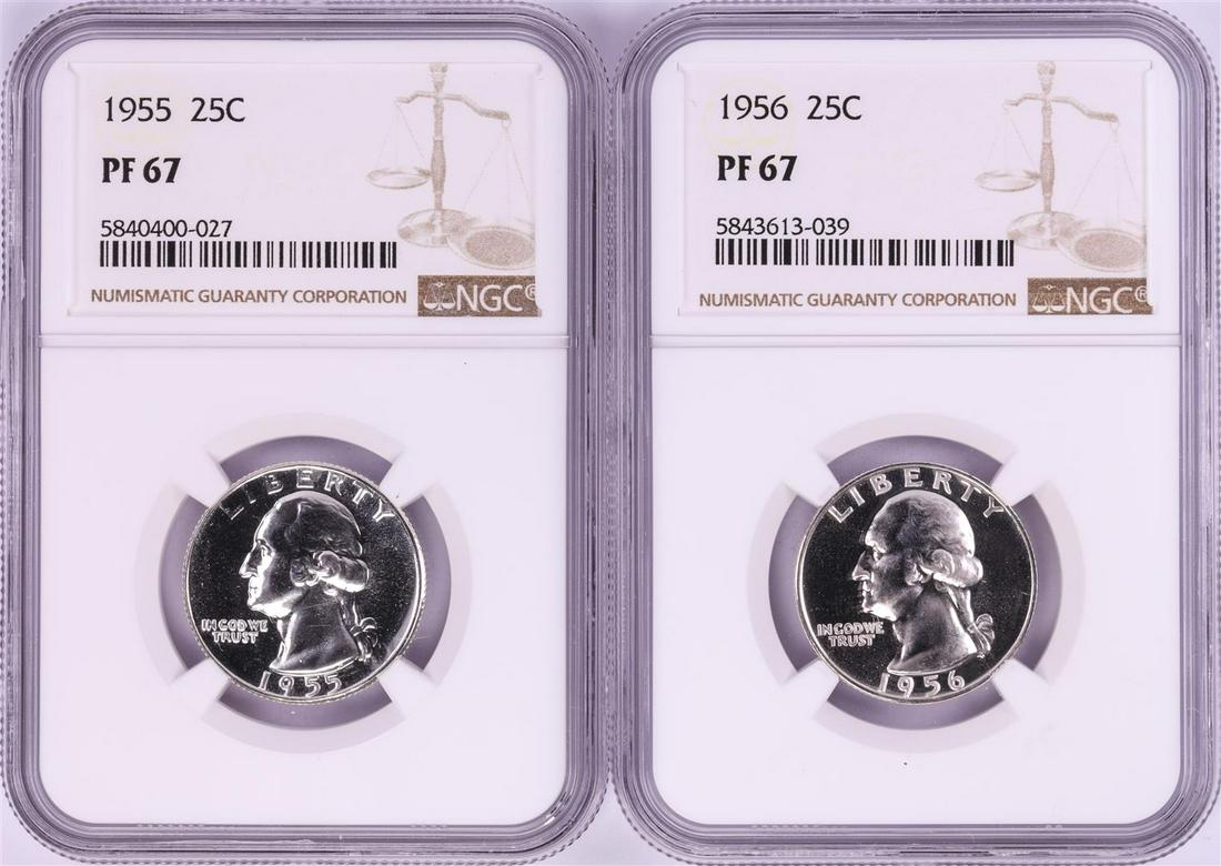 Lot of 1955-1956 Proof Washington Quarter Coins NGC: One Lot of 1955-1956 Proof Washington Quarter Coins NGC PF67. NGC Certified.