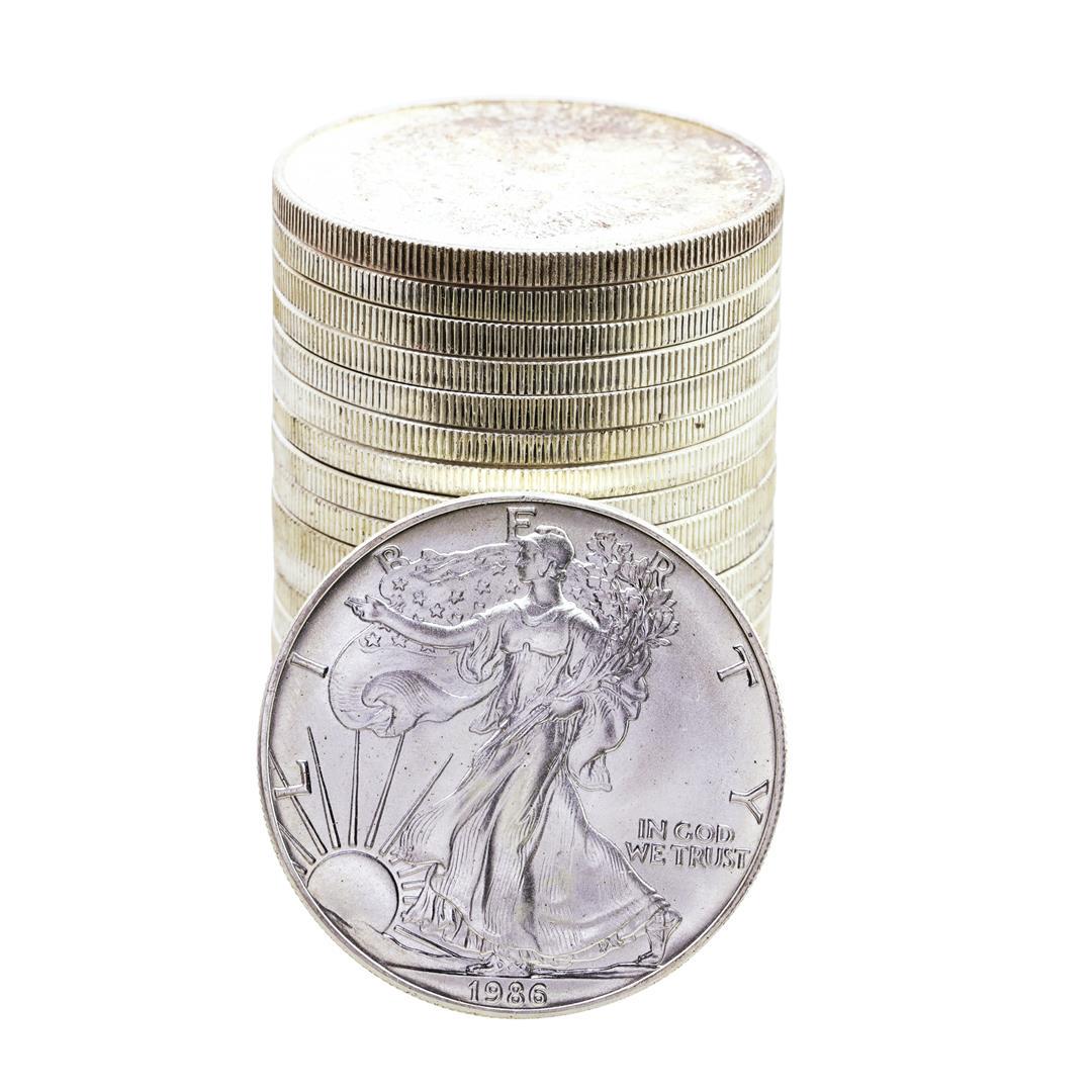 Roll of (20) Brilliant Uncirculated 1986 $1 American: One Roll of (20) Brilliant Uncirculated 1986 $1 American Silver Eagle Coins.