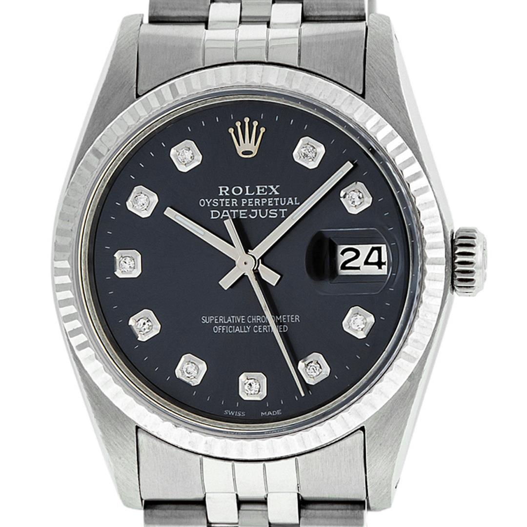 Rolex Men's Stainless Steel Black Diamond 36MM Oyster: One Men's Stainless Steel Rolex Datejust Polished Bright with Satin Finish, This Watch Has Been Serviced & Electronically Tested, Stainless Steel Case: 36mm, Stainless Steel Crown, Bezel: White Gold F