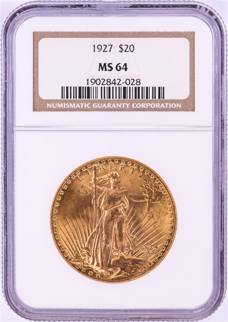1927 $20 St. Gaudens Double Eagle Gold Coin NGC MS64: One 1927 $20 St. Gaudens Double Eagle Gold Coin NGC MS64. NGC Certified.