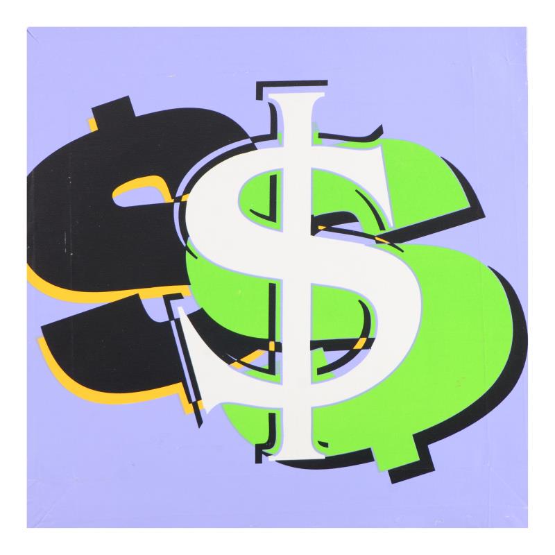 Steve Kaufman (1960-2010) "Dollar Sign (Purple: "Dollar Sign" is a limited edition hand pulled silkscreen on canvas by Andy Warhol protege Steve Kaufman (1960-2010). This piece is numbered 39/50 and hand signed inverso. Includes Certificate of Auth