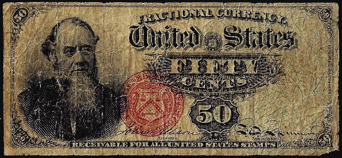 Fourth Issue Fifty Cents Stanton Fractional Currency: One Fourth Issue Fifty Cents Stanton Fractional Currency Note.