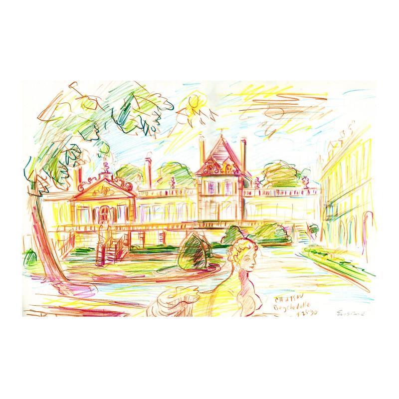 Ensrud "Chateau Beychevelle (Bordeaux)" Original Pencil: "Chateau Beychevelle (Bordeaux)" is an original Pencil on Paper by Wayne Ensrud. The piece is hand signed by the artist and comes with a Certificate of Authenticity. Measures approximately 12" x 17".