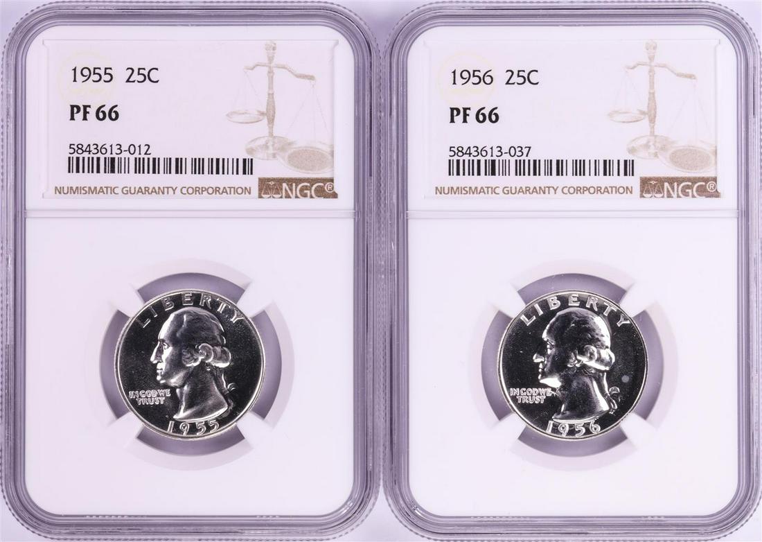 Lot of 1955-1956 Proof Washington Quarter Coins NGC: One Lot of 1955-1956 Proof Washington Quarter Coins NGC PF66. NGC Certified.