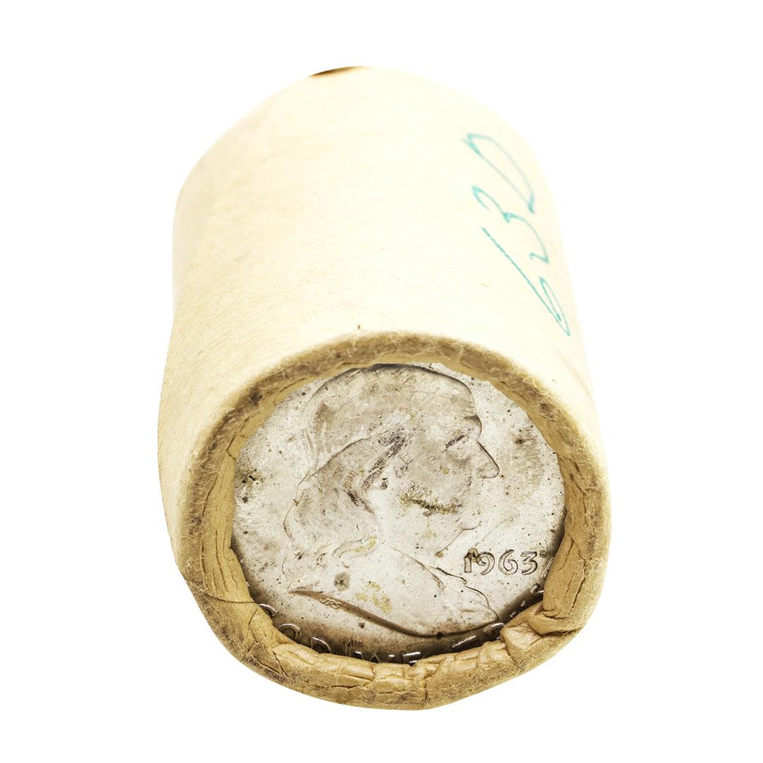 Original Bank Roll of (20) Brilliant Uncirculated: One Original Bank Roll of (20) Brilliant Uncirculated 1963-D Franklin Half Dollar Coins.