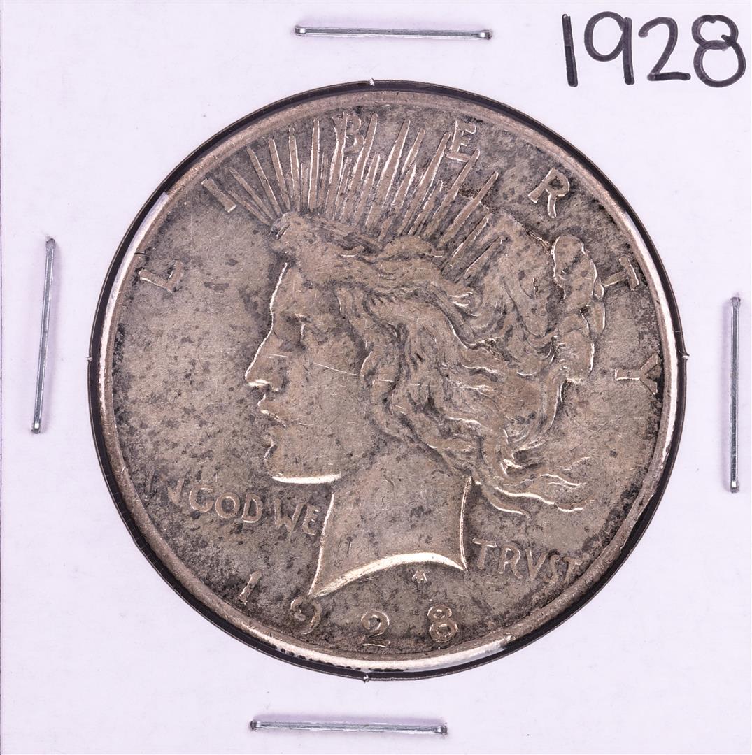 1928 $1 Peace Silver Dollar Coin: One 1928 $1 Peace Silver Dollar Coin.