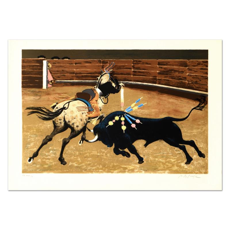 Pierre Charles Bayle "Bull Ring" Limited Edition: "Bull Ring" is a limited edition lithograph on paper by Pierre Charles Bayle, numbered and hand signed by the artist! Measures approx. 29.5" x 21" (border). 25.5" x 17" (image).