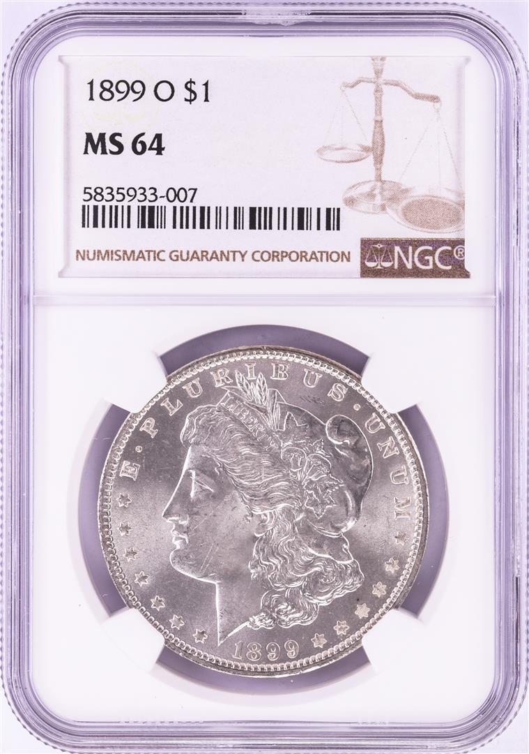 1899-O $1 Morgan Silver Dollar Coin NGC MS64: One 1899-O $1 Morgan Silver Dollar Coin NGC MS64. NGC Certified.