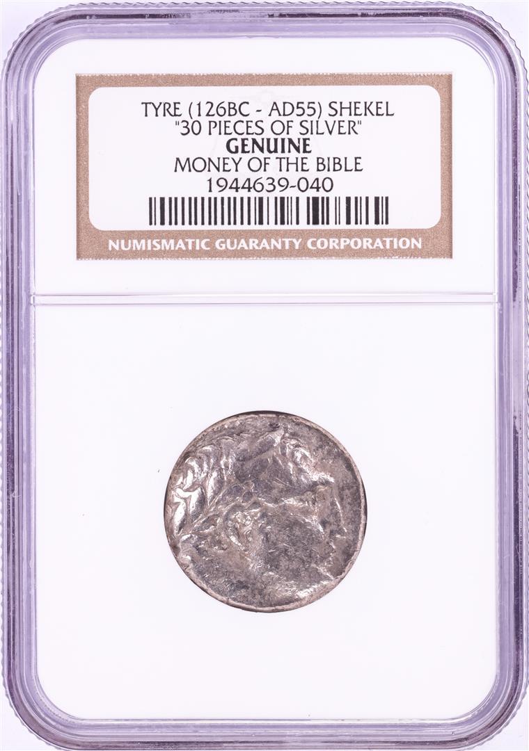 126BC-55AD Tyre Shekel 30 Pieces of Silver Ancient Coin: One 126BC-55AD Tyre Shekel 30 Pieces of Silver Ancient Coin NGC Genuine. NGC Certified.
